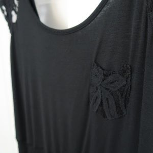 Black Maxi High-Low Dress with Lace Cap Sleeves